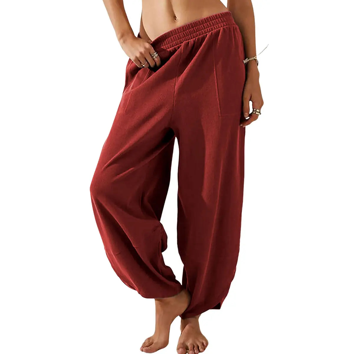 UANEO Women's Baggy Wideleg Pants Casual Elastic Waisted Palazzo Harem Pants with Pockets - Seldom Seen Styles