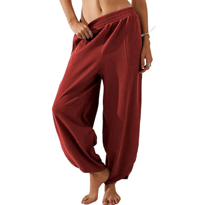 UANEO Women's Baggy Wideleg Pants Casual Elastic Waisted Palazzo Harem Pants with Pockets