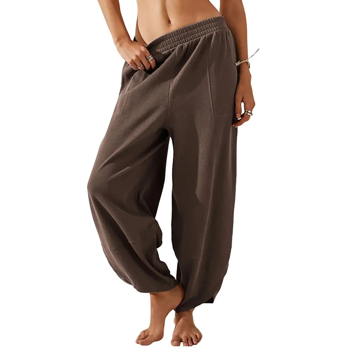 UANEO Women's Baggy Wideleg Pants Casual Elastic Waisted Palazzo Harem Pants with Pockets - Seldom Seen Styles