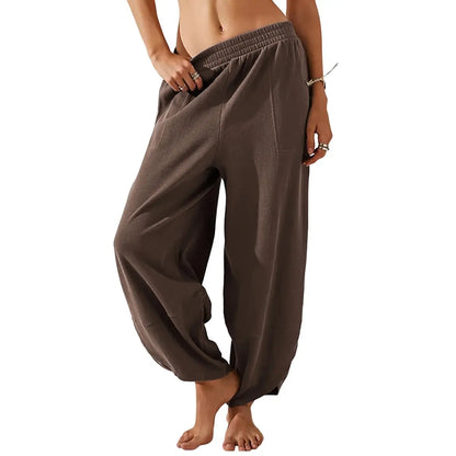 UANEO Women's Baggy Wideleg Pants Casual Elastic Waisted Palazzo Harem Pants with Pockets