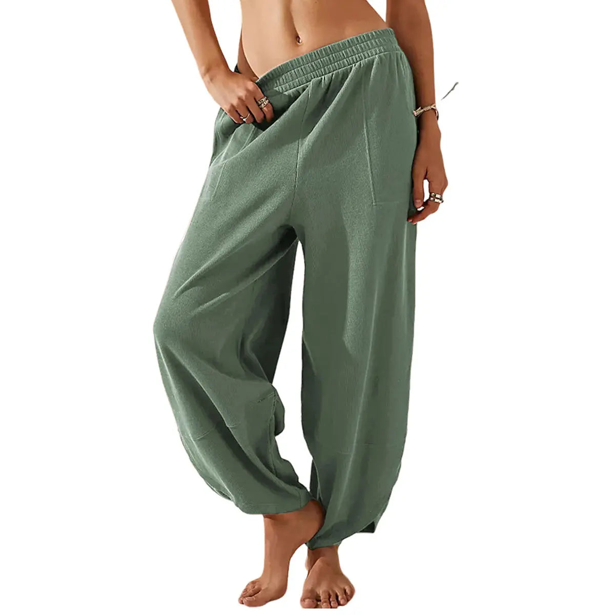UANEO Women's Baggy Wideleg Pants Casual Elastic Waisted Palazzo Harem Pants with Pockets - Seldom Seen Styles