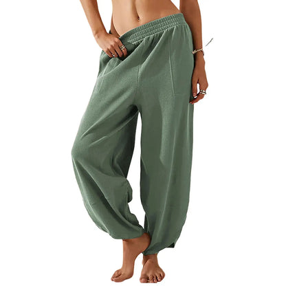 UANEO Women's Baggy Wideleg Pants Casual Elastic Waisted Palazzo Harem Pants with Pockets