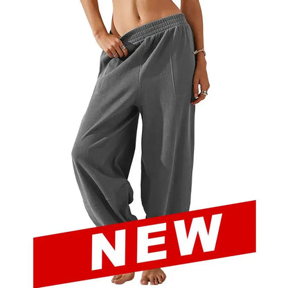 UANEO Women's Baggy Wideleg Pants Casual Elastic Waisted Palazzo Harem Pants with Pockets