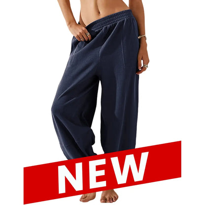 UANEO Women's Baggy Wideleg Pants Casual Elastic Waisted Palazzo Harem Pants with Pockets