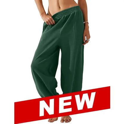 UANEO Women's Baggy Wideleg Pants Casual Elastic Waisted Palazzo Harem Pants with Pockets