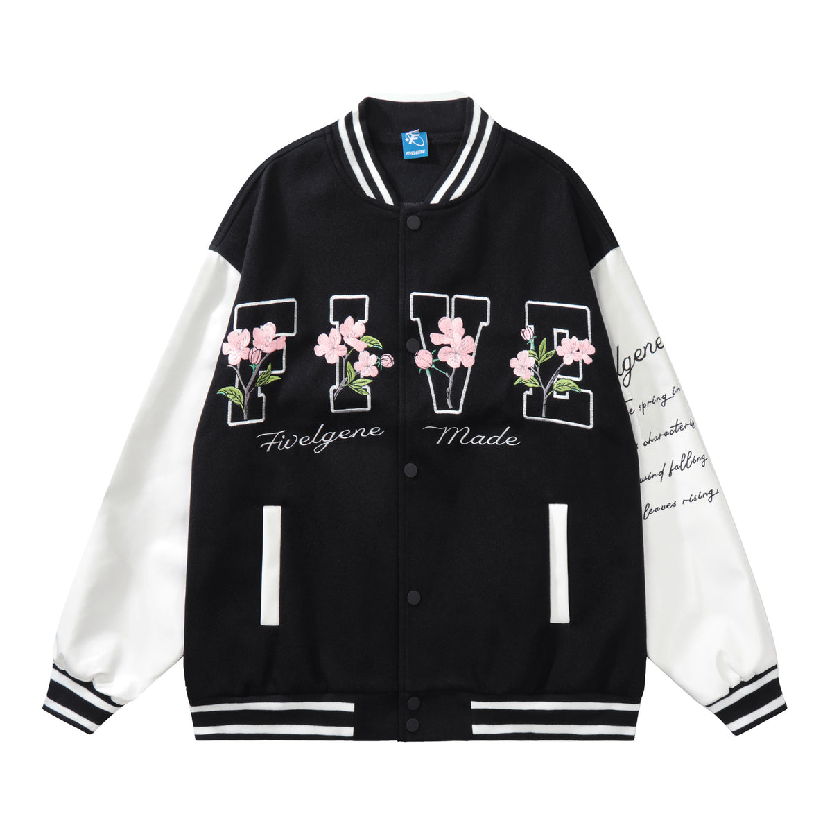 "UNSHAKABLE 'FIVE' Cherry Blossom Varsity Jacket | Mint Green" - Seldom Seen Styles