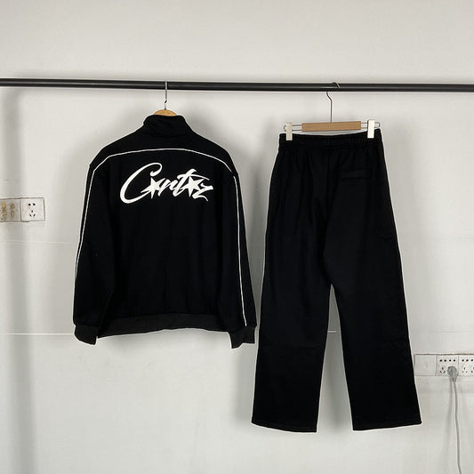 Unisex Embroidered Track Suit Quarter Zip Jacket and Wide Leg Sweatpants Streetwear Two Piece Set - Seldom Seen Styles