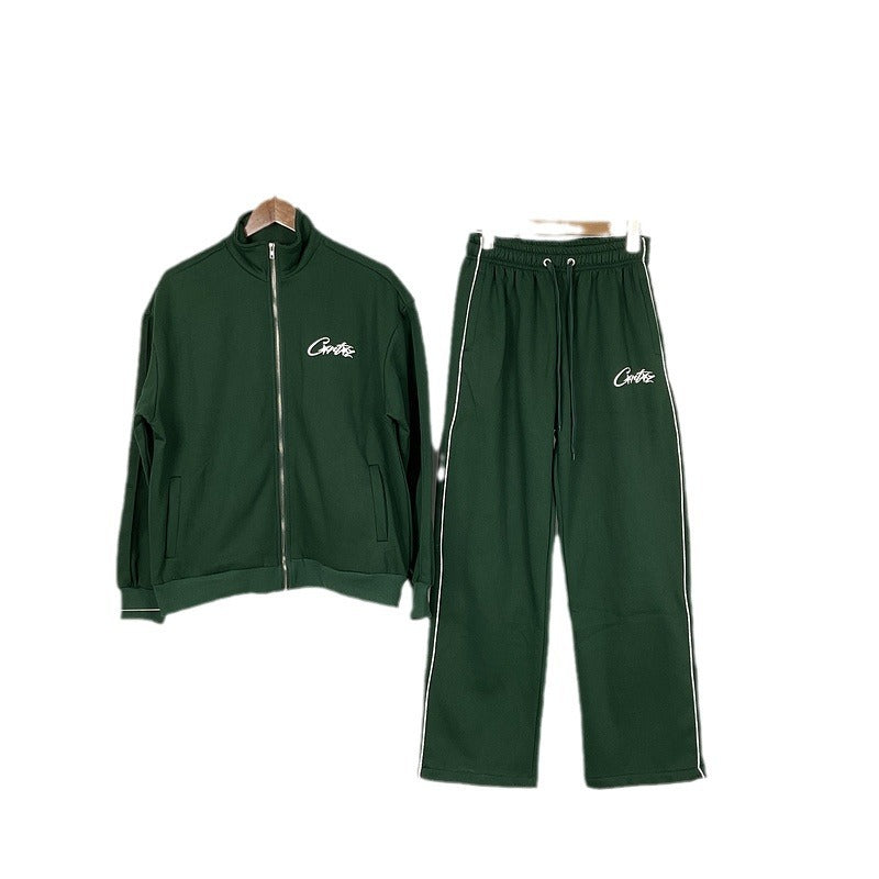 Unisex Embroidered Track Suit Quarter Zip Jacket and Wide Leg Sweatpants Streetwear Two Piece Set - Seldom Seen Styles