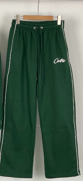 Unisex Embroidered Track Suit Quarter Zip Jacket and Wide Leg Sweatpants Streetwear Two Piece Set