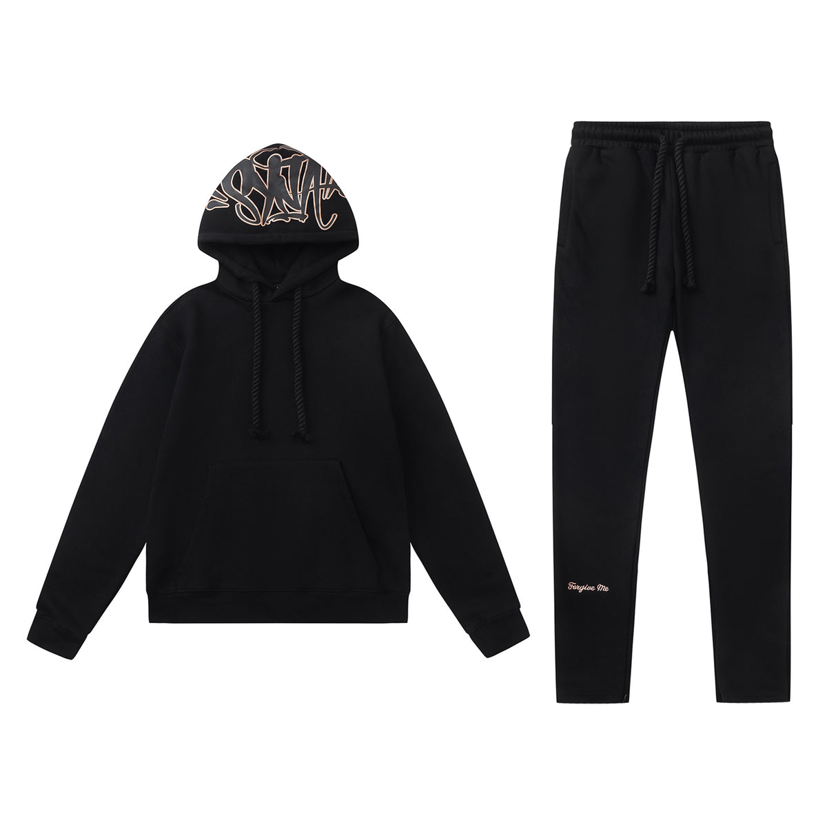 Unisex Hooded Sweatshirt and Jogger Pants Set, Black Graphic Loungewear - Seldom Seen Styles