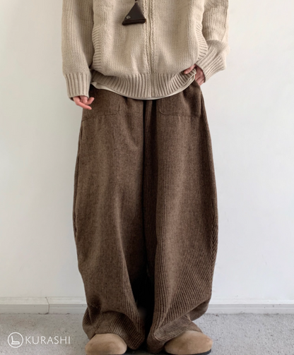 Women's Casual Y2K Baggy Corduroy Pants Elastic High Waisted Wide Leg Loose Palazzo Pants with Pockets