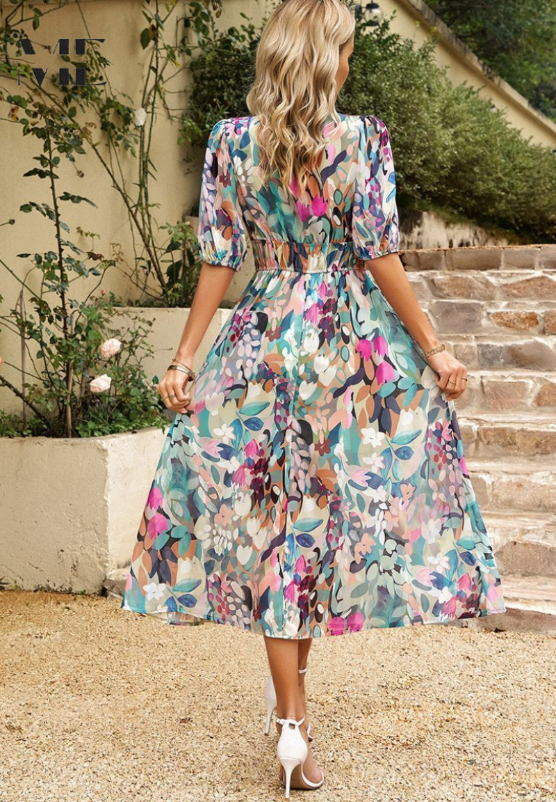 Women's Floral Print Dress with Botanical Design and Relaxed Fit - Seldom Seen Styles