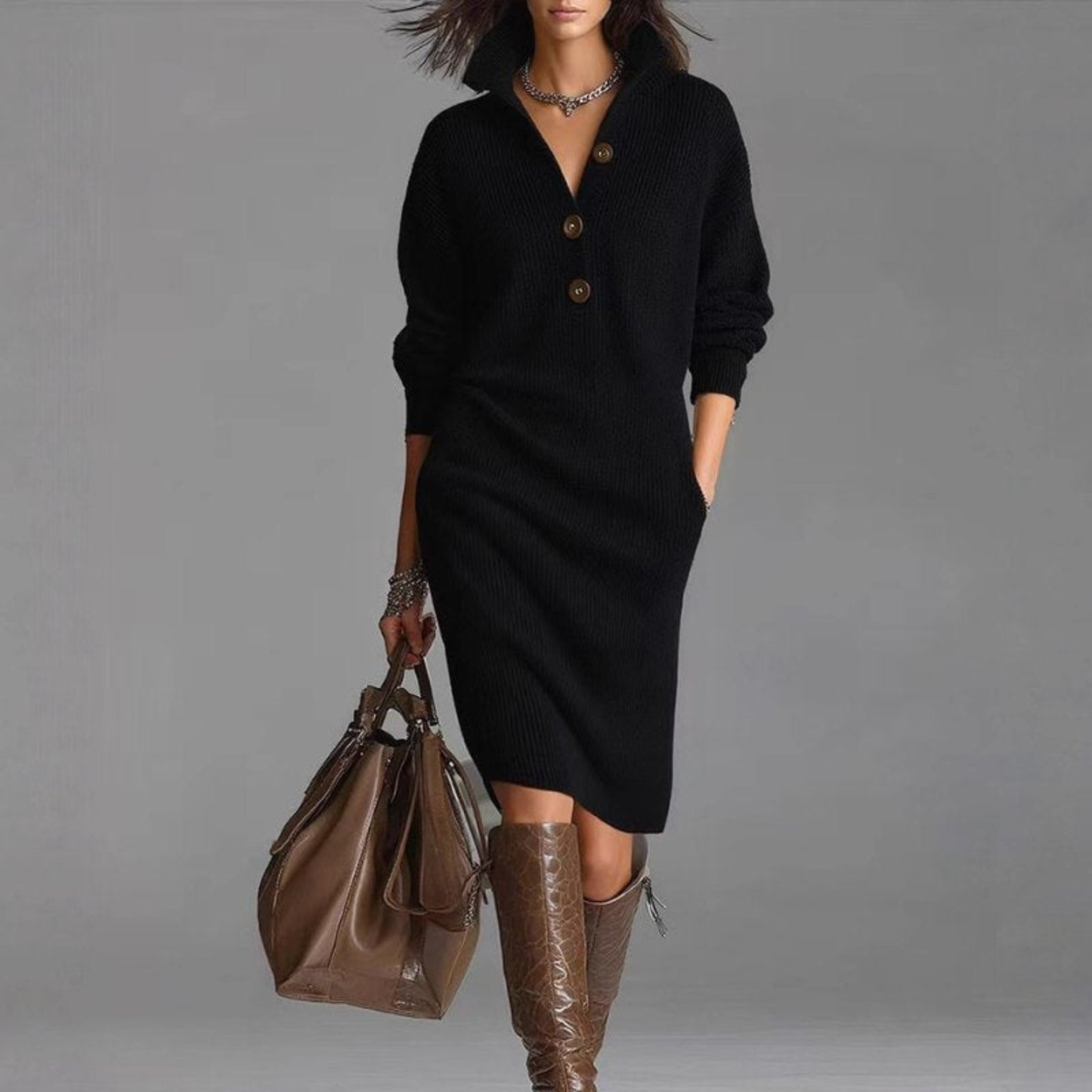 Soft Knitted Button Dress