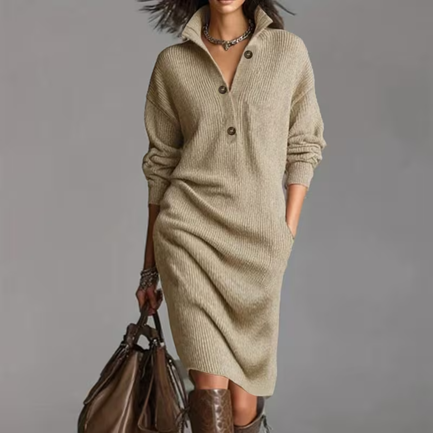 Soft Knitted Button Dress