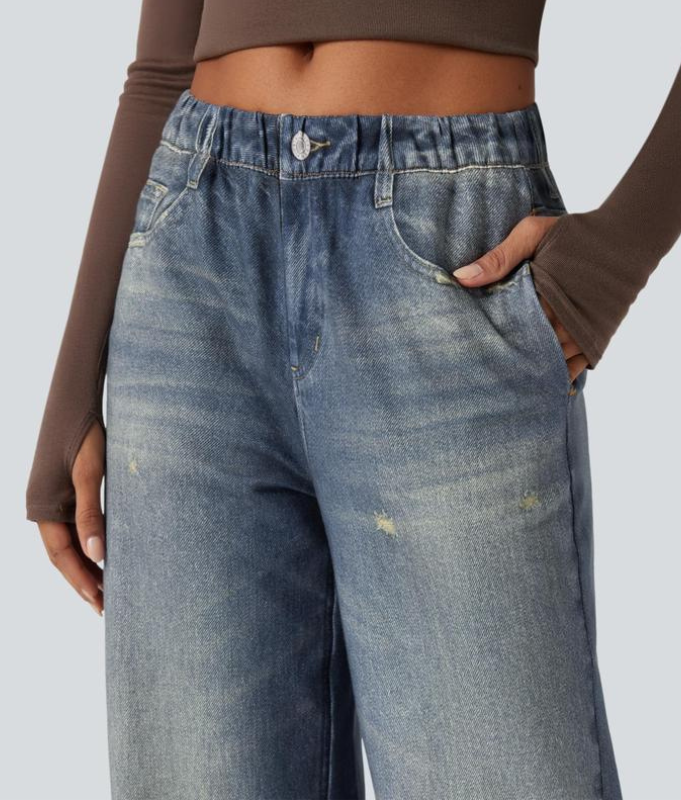 Women's Wide Leg Jeans High Waist Loose Fit Denim Pants Casual Street Style Summer Outfit