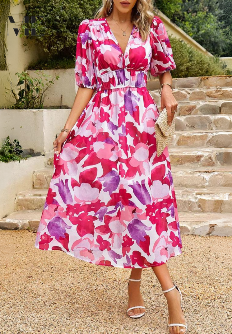 Women's Floral Print Dress with Botanical Design and Relaxed Fit - Seldom Seen Styles