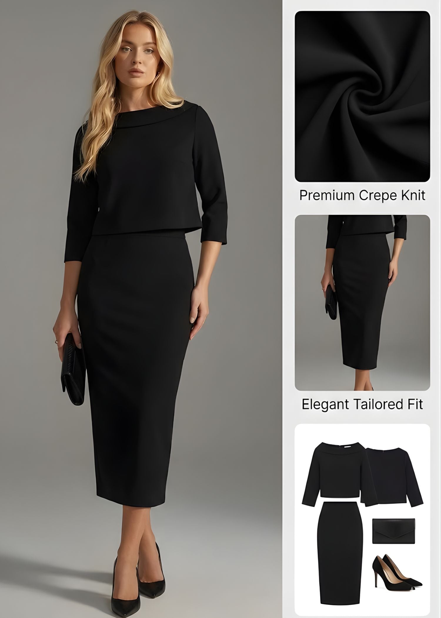 Ceylan Women’s Boat Neck Midi Skirt Set with Elegant 3/4 Sleeves - Seldom Seen Styles