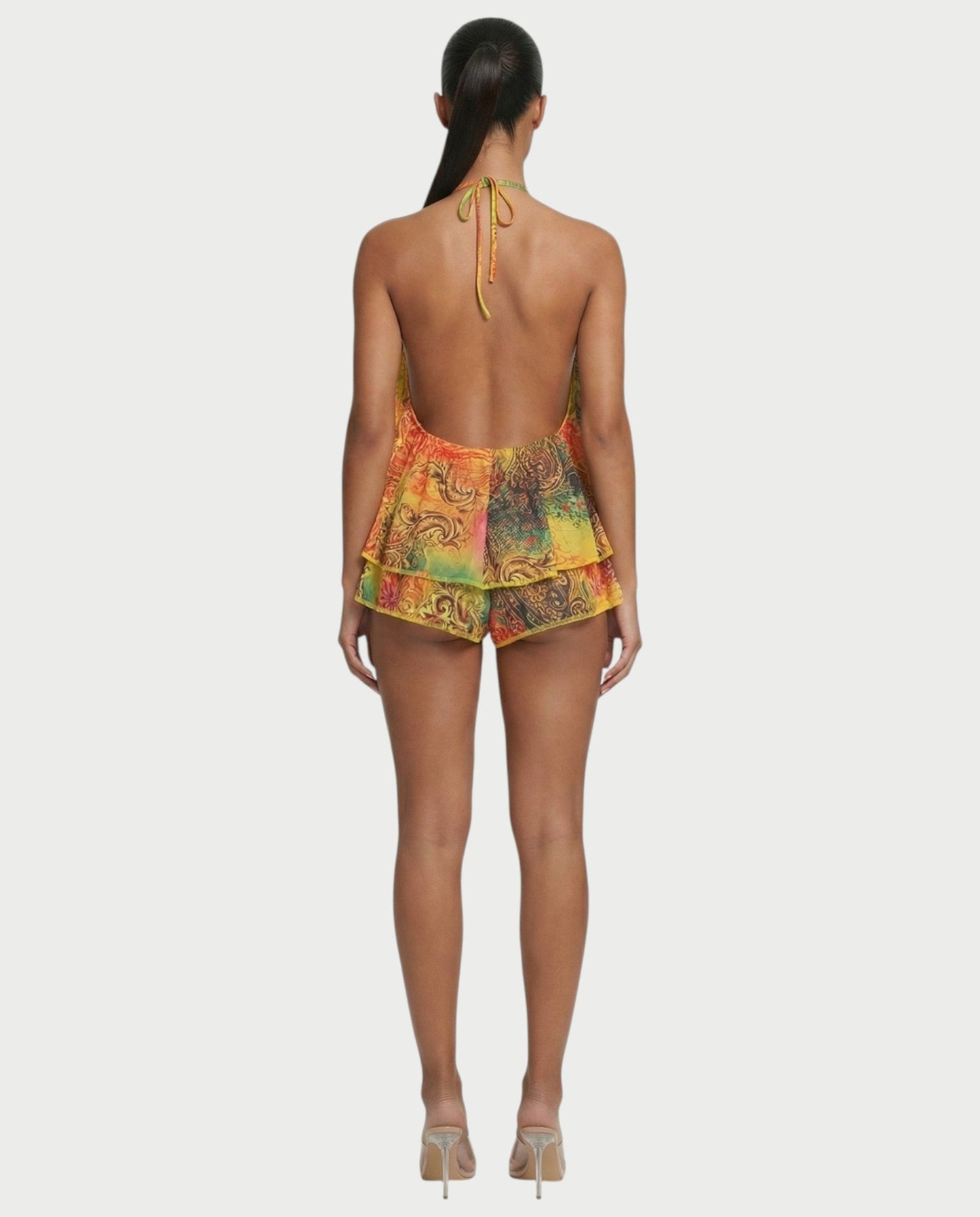 Women's Halter Backless Top and Shorts Set Flowy Ruffle Two Piece Summer Beach Outfit - Seldom Seen Styles