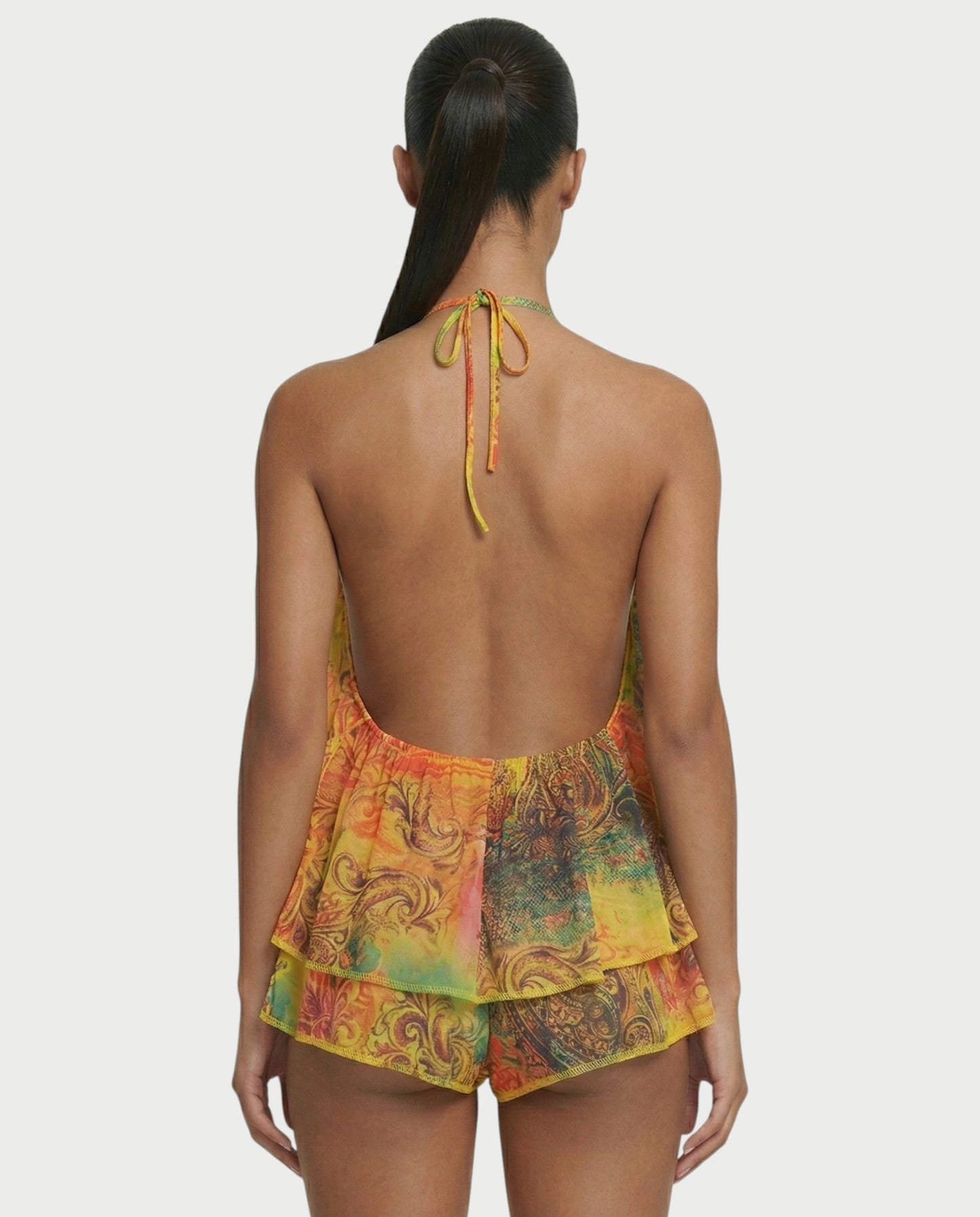 Women's Halter Backless Top and Shorts Set Flowy Ruffle Two Piece Summer Beach Outfit - Seldom Seen Styles