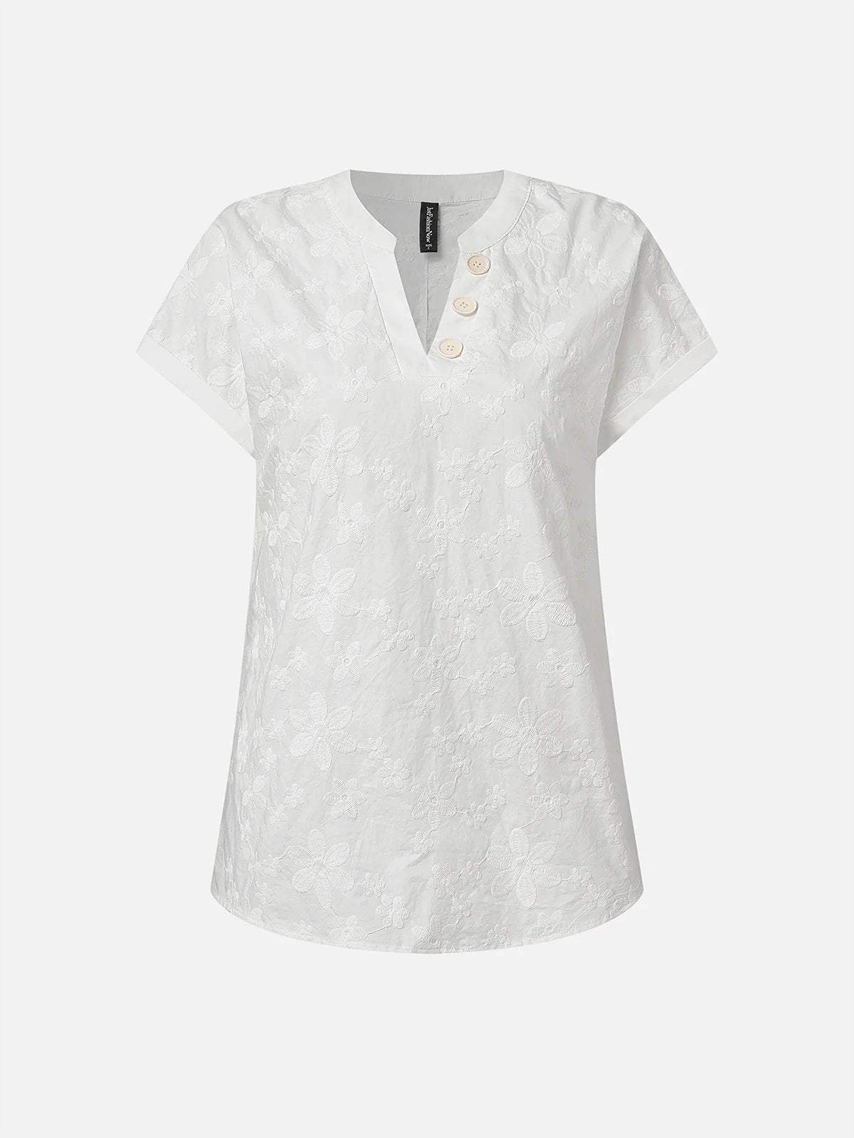 V Neck Embroidery Simple Cotton Plain Loose Blouse - Seldom Seen Styles