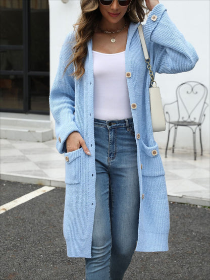 V-Neck LooseWomen's Hooded Button Down Cardigan 2025 Fall Long Sleeve Knit Sweater, Casual Chunky Open Front Oversized Outerwear