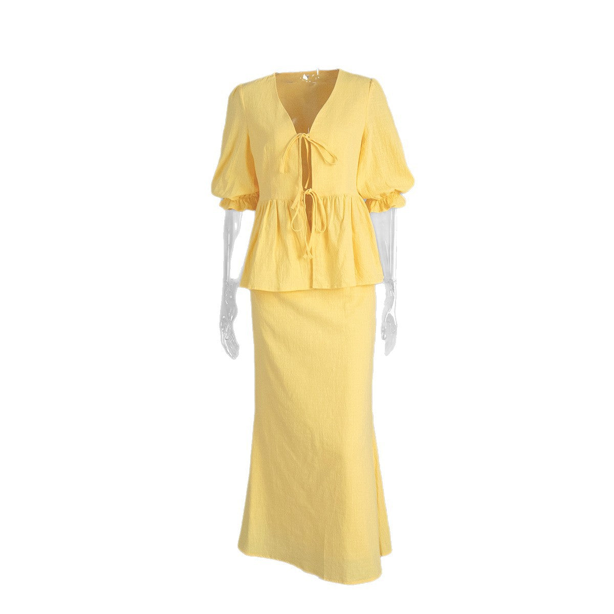 V-neck short-sleeved skirt set, summer new ruffle leaf edge short-sleeved skirt set - Seldom Seen Styles
