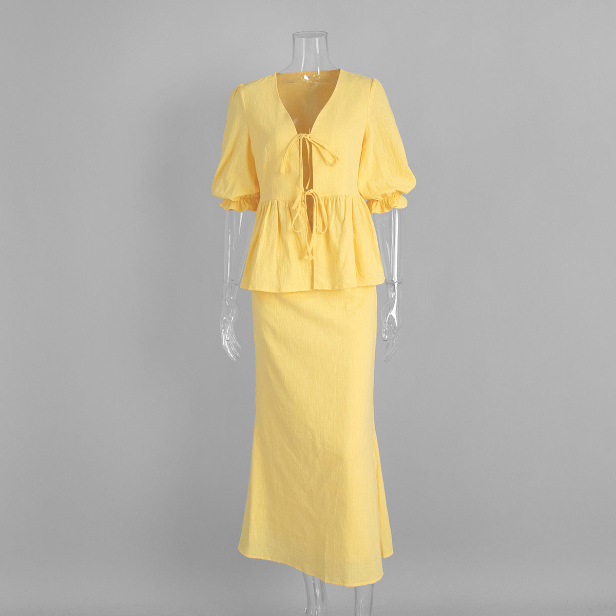 V-neck short-sleeved skirt set, summer new ruffle leaf edge short-sleeved skirt set - Seldom Seen Styles
