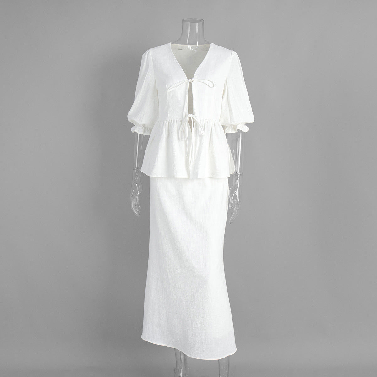 V-neck short-sleeved skirt set, summer new ruffle leaf edge short-sleeved skirt set - Seldom Seen Styles