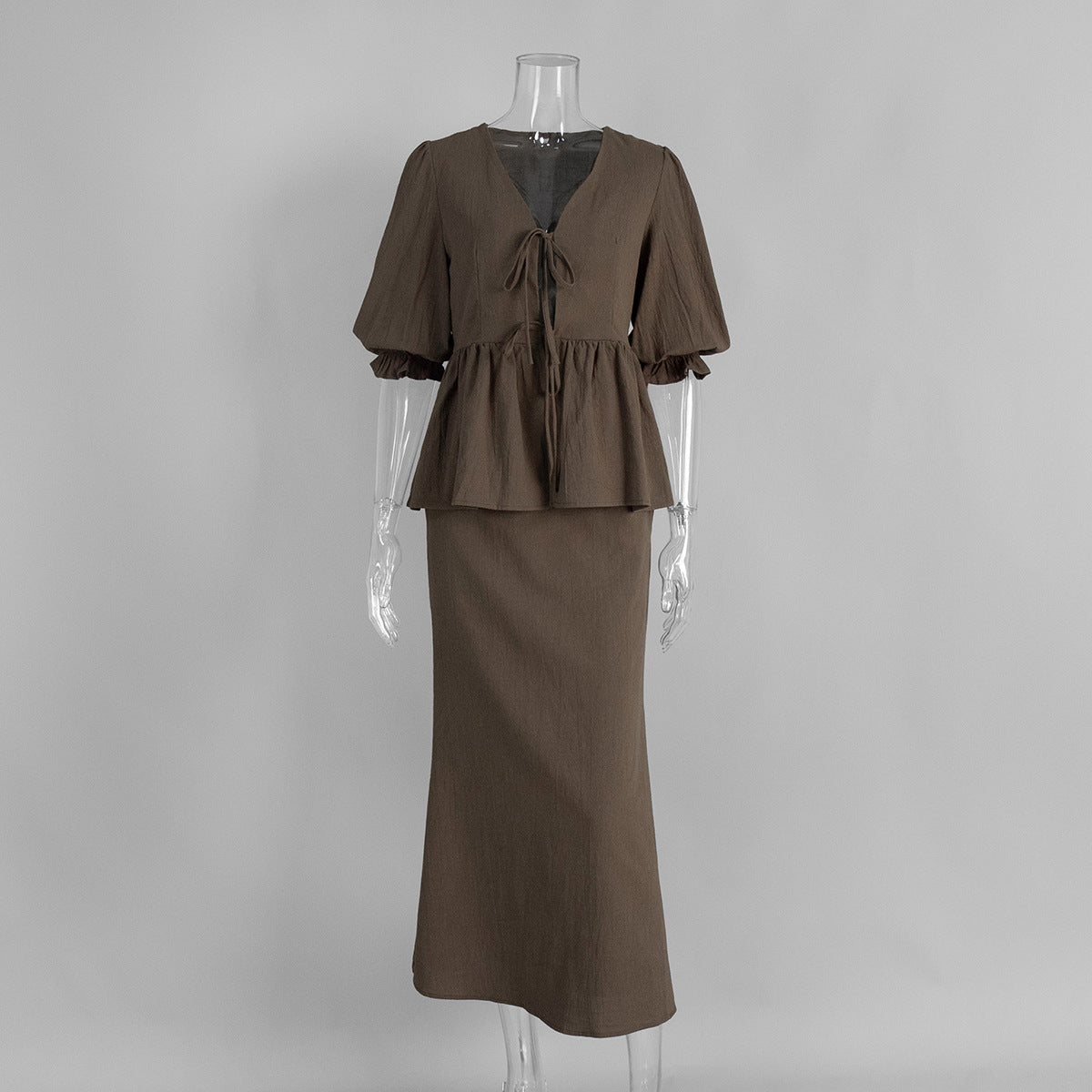 V-neck short-sleeved skirt set, summer new ruffle leaf edge short-sleeved skirt set - Seldom Seen Styles