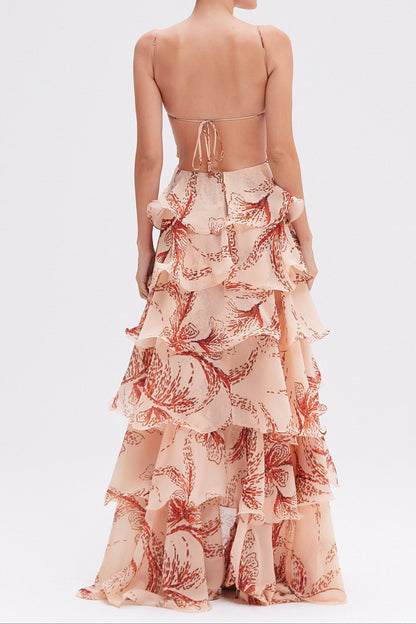 gloria sunset butterfly ruffle layer maxi dress