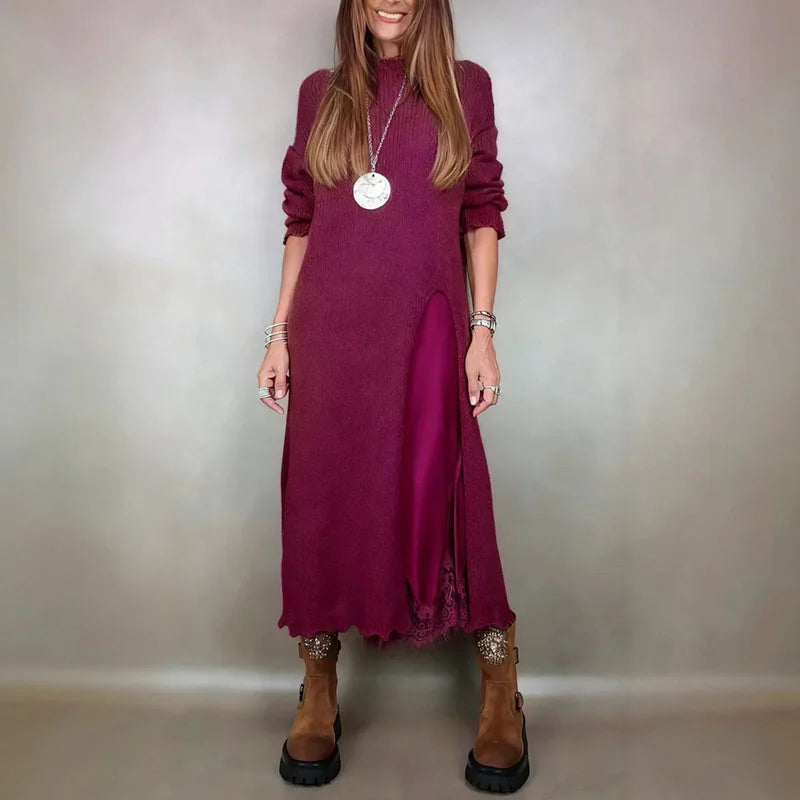 Valérie Set with Charming Satin Dress and Long Handcrafted Knit Sweater / Timeless Sophistication in Every Detail! - Seldom Seen Styles