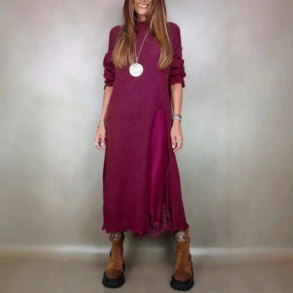 Valérie Set with Charming Satin Dress and Long Handcrafted Knit Sweater / Timeless Sophistication in Every Detail!