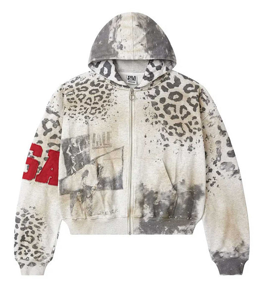 Vale Forever Cheetah Zip Up Hoodie Grey