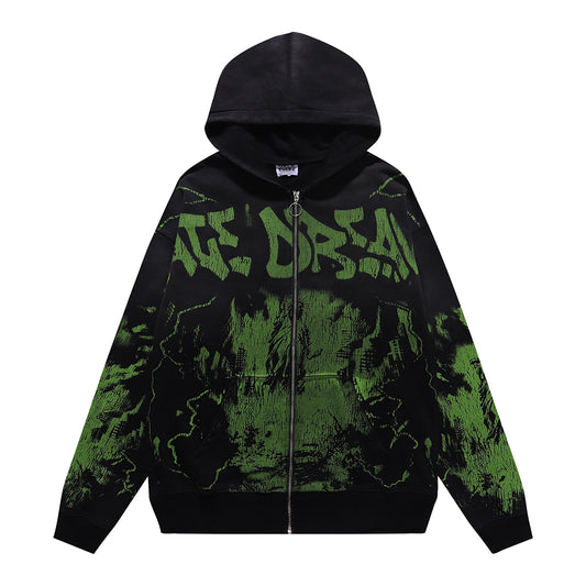 Vale Forever God's Liberty Zip Up Hoodie Black/Green - Seldom Seen Styles