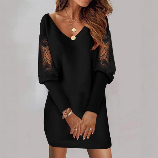 Valentina Rossi V-Neck Dress with Mesh Sleeves - Seldom Seen Styles