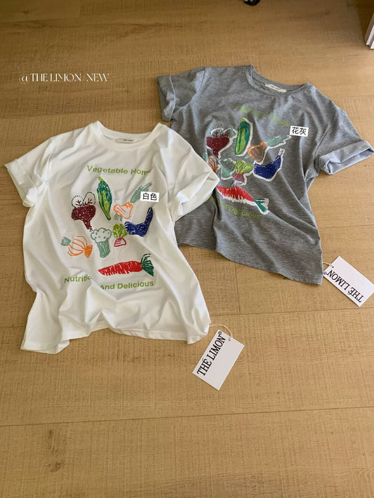 Vegetable Print T-Shirt – Casual Loose Fit Summer Tee - Seldom Seen Styles