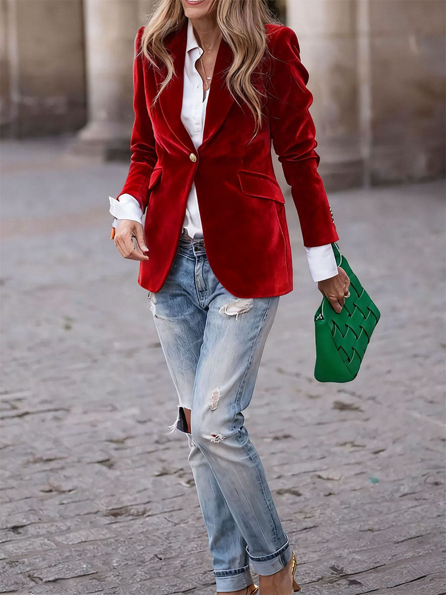 Velvet Single Breasted Blazer - Seldom Seen Styles