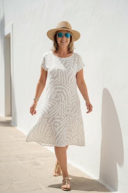 Vestido Alba - Silueta PerfectaWomen's A Line Midi Dress Short Sleeve Casual Loose Fit Printed Dress with Pockets