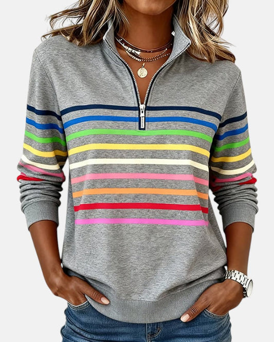 Vienna | Rainbow Striped Zip Sweatshirt - Seldom Seen Styles