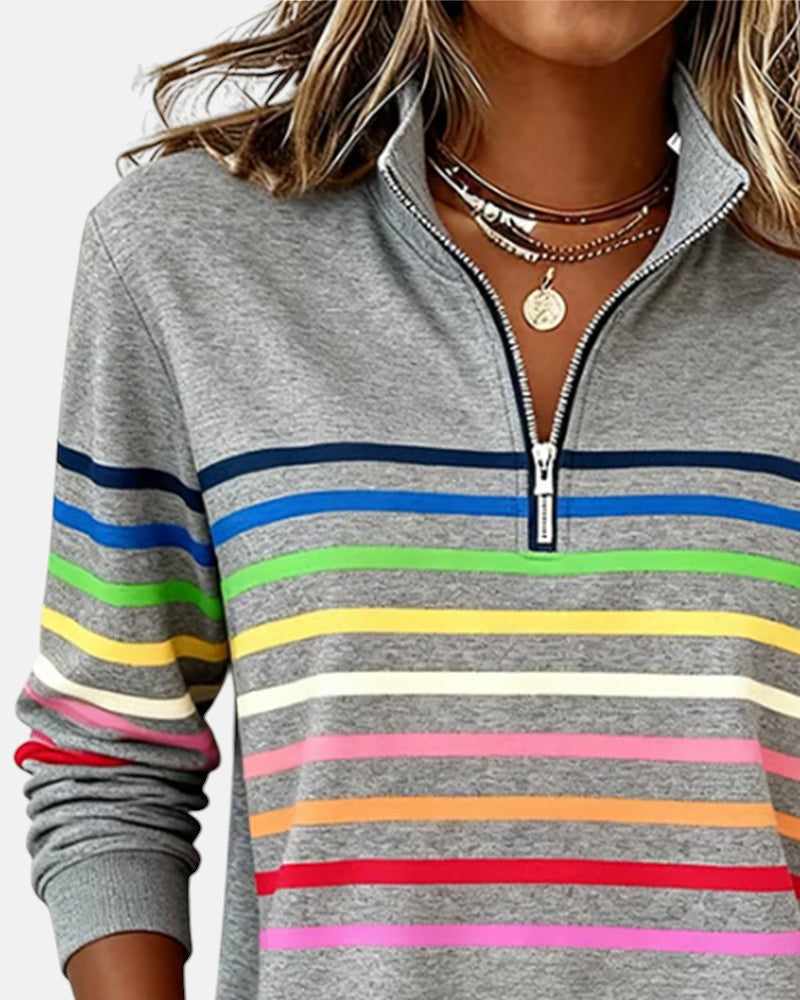 Vienna | Rainbow Striped Zip Sweatshirt - Seldom Seen Styles