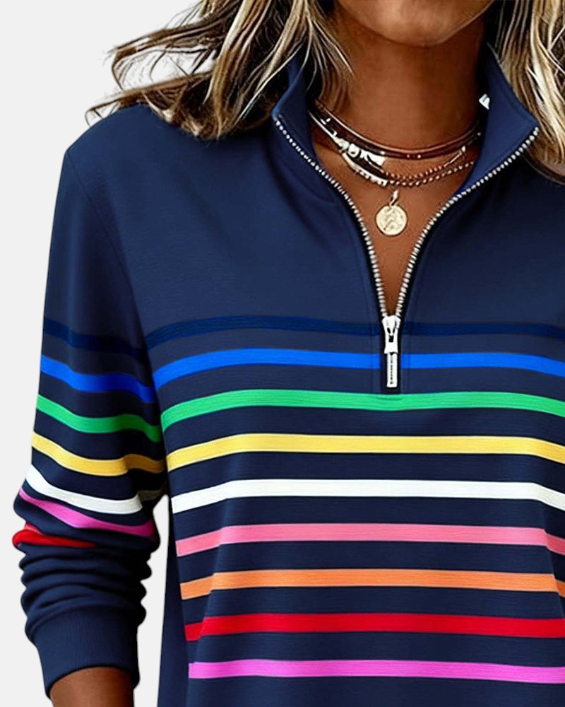 Vienna | Rainbow Striped Zip Sweatshirt - Seldom Seen Styles