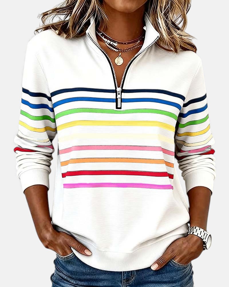 Vienna | Rainbow Striped Zip Sweatshirt - Seldom Seen Styles