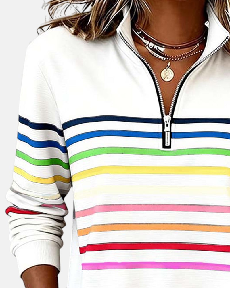Vienna | Rainbow Striped Zip Sweatshirt - Seldom Seen Styles