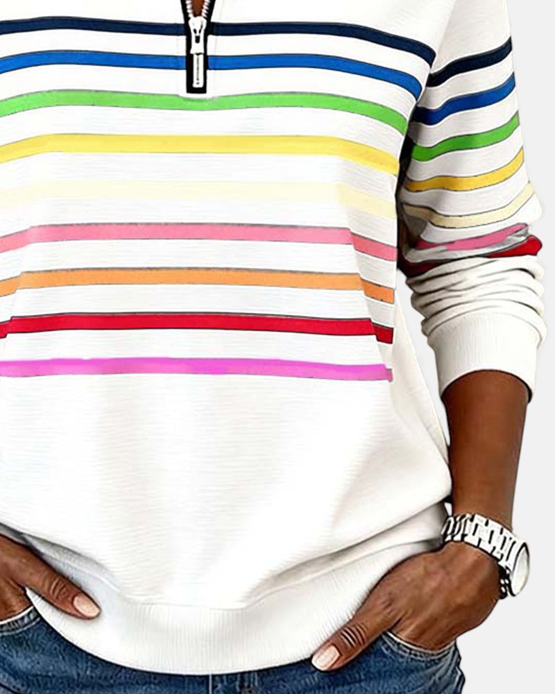 Vienna | Rainbow Striped Zip Sweatshirt - Seldom Seen Styles