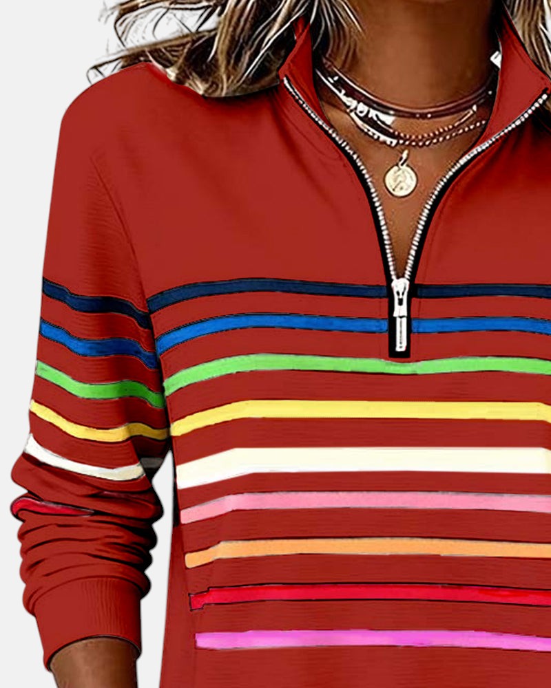Vienna | Rainbow Striped Zip Sweatshirt - Seldom Seen Styles