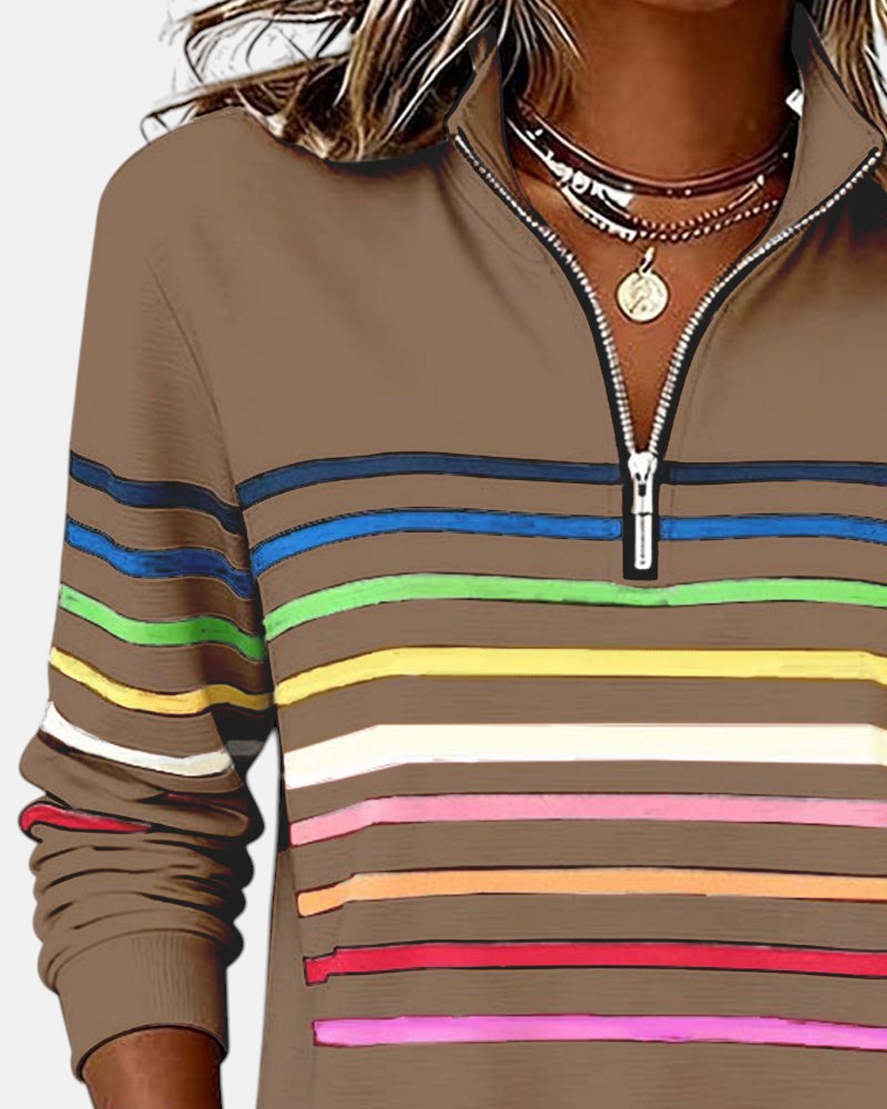 Vienna | Rainbow Striped Zip Sweatshirt - Seldom Seen Styles