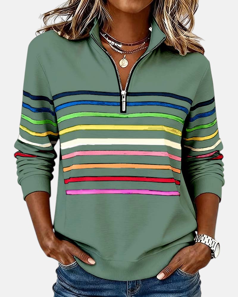 Vienna | Rainbow Striped Zip Sweatshirt - Seldom Seen Styles