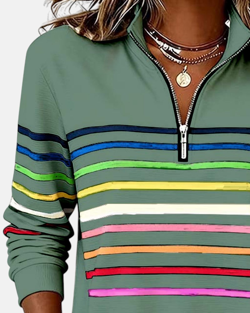 Vienna | Rainbow Striped Zip Sweatshirt - Seldom Seen Styles