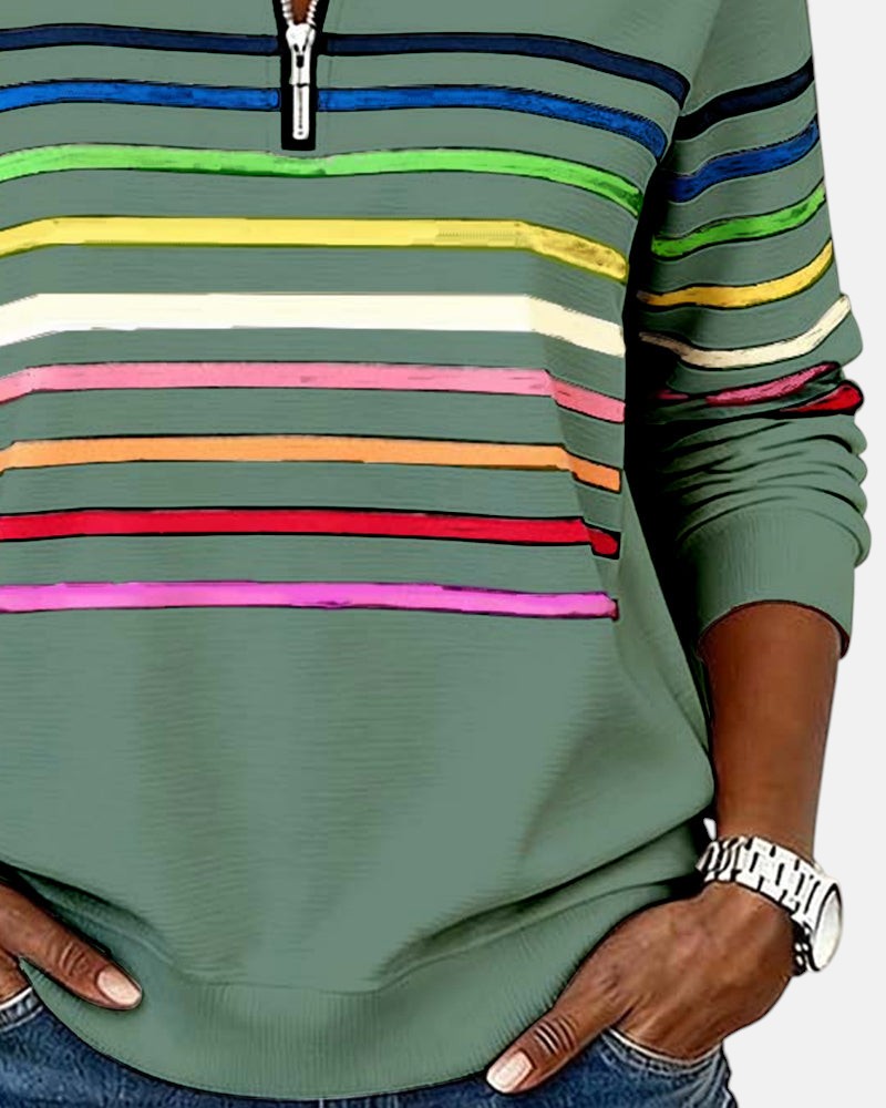 Vienna | Rainbow Striped Zip Sweatshirt - Seldom Seen Styles