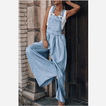 Vintage Boho Denim Overall mit weitem Bein